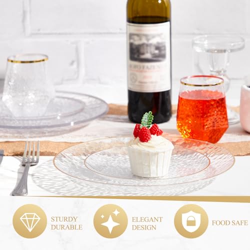 Havawish 72-Piece Clear Hammered Plates & Diamond Cups Set for 24