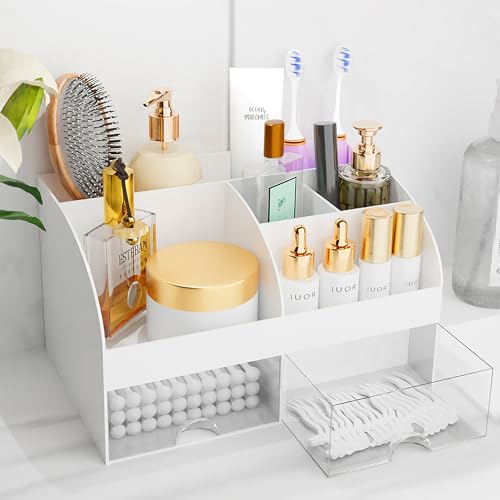 COMFYROOM White 1-Pack Makeup Organizer with Drawers & Compartments for Vanity
