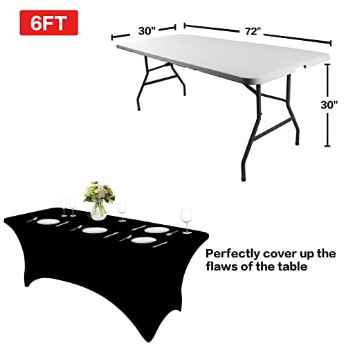 6ft Black Fitted Spandex Tablecloth - Rectangular Stretch Covers (2-Pack)