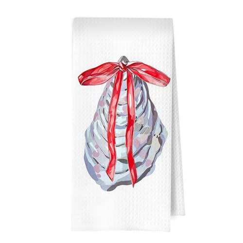ERYBHKRTYH Red-01 Coquette Oyster Kitchen Towels - Christmas Waffle Dish Towels, 16x24 Inches