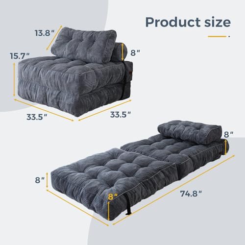 Folding Sofa Bed Convertible Chair with Lumbar Pillow, Dark Grey