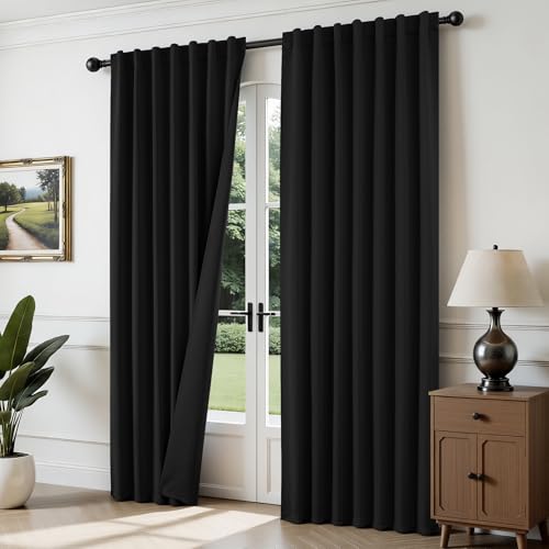 Blackout Curtains 96 Inch Long - Noise Reducing & Wrinkle-Free Drapes