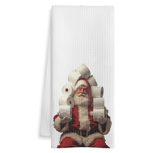 WOTYPU Holiday Christmas Santa Bathroom Hand Towels - Color-6, 16x24 Inches