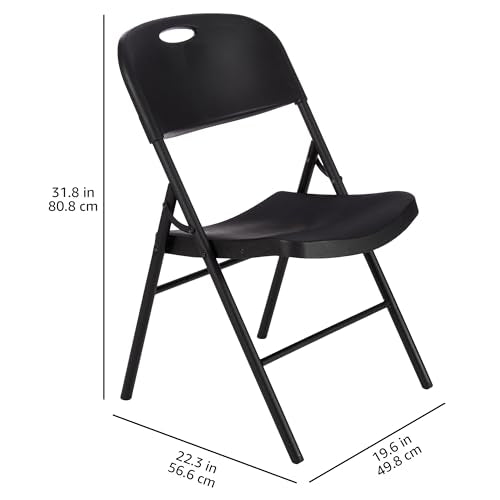 Heavy-Duty Foldable Plastic Chairs, 350lb Capacity, Black, 6-Pack