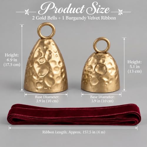 Novabright Gold Cow Bell Christmas Resin Table Bell Set with Red Ribbon, 2 Sizes