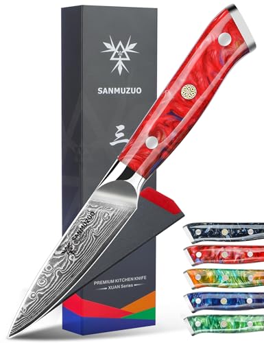 Paring Knife 3.5 Inch Sunset Red - SANMUZUO Xuan Series Damascus VG10 Blade
