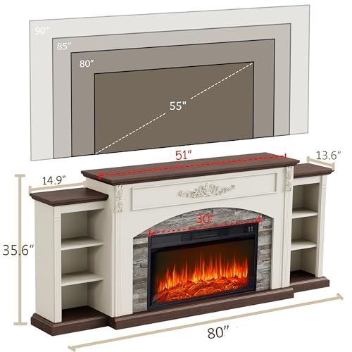 80-Inch Electric Fireplace TV Stand with Mantel and Storage
