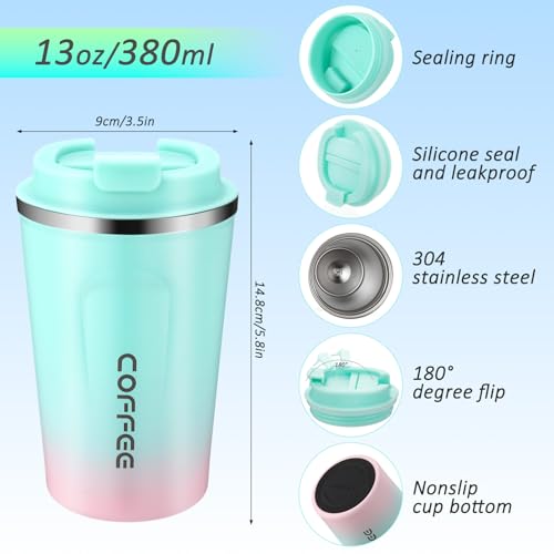 Honeydak 5-Pack 12oz Insulated Travel Mugs with Lids - Gradient Stainless Steel Tumblers