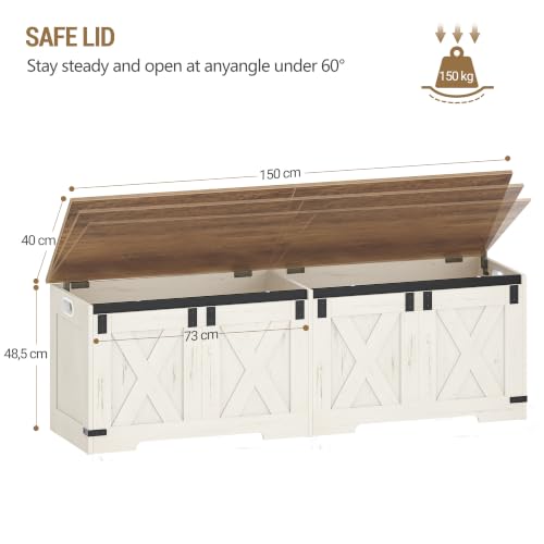 Hzuaneri 59-Inch Farmhouse Storage Chest and Bench, White & Brown, 70 Gal, 330lb Capacity