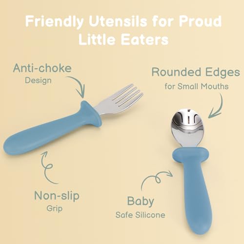 Eascrozn Toddler Utensils 6-Pack - Stainless Steel Forks & Spoons with Silicone Handles