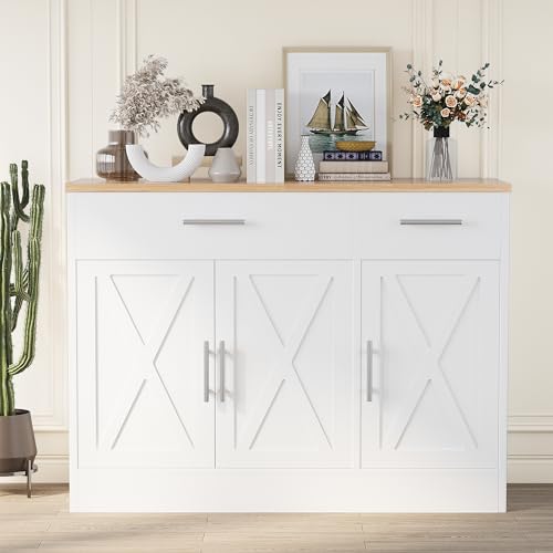 42-Inch Modern Farmhouse Buffet Sideboard Cabinet with Storage and Shelves