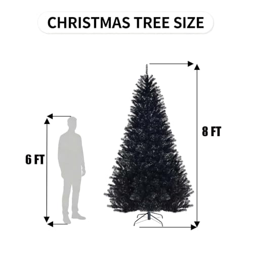 8FT Black Christmas Tree with Hinged Branches - Halloween & Holiday Decor - Variation: 7ft 10in
