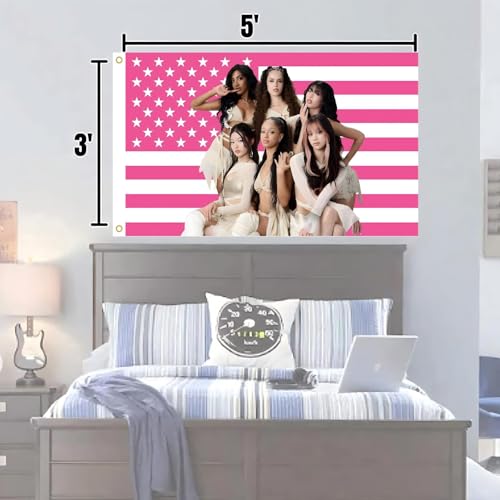 Katseye Pink American Flag Tapestry, 3x5 FT Polyester Wall Hanging
