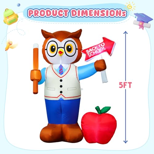 5FT Back to School Inflatable Professor Owl - LED Blow Up Yard Decor