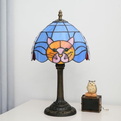 Creboco Cat Lamp Tiffany Orange Blue Glass Table Lamp Cat Lovers Gift Variation: Cat Lamp