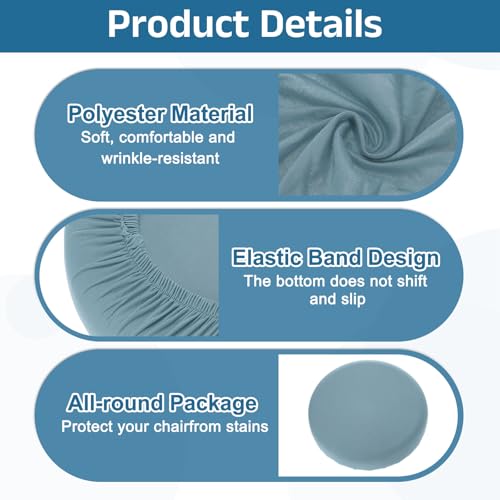 Round Bar Stool Covers - 2 Pack, Washable, Elastic Fit, 11-14 Inch