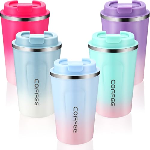 Honeydak 5-Pack 12oz Insulated Travel Mugs with Lids - Gradient Stainless Steel Tumblers