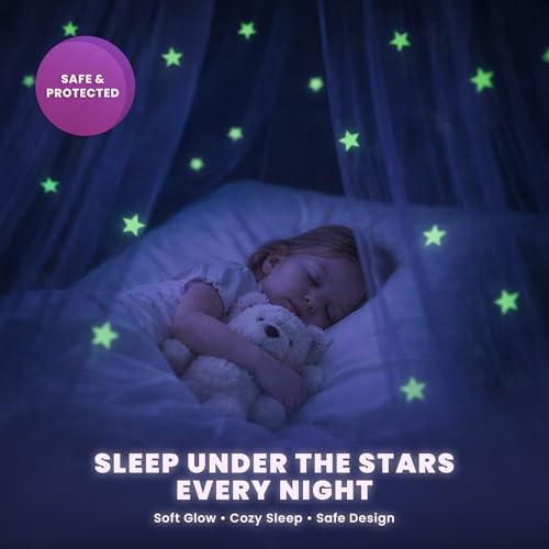 Pink Princess Bed Canopy with LED Star Lights - Fits Twin to Queen Beds