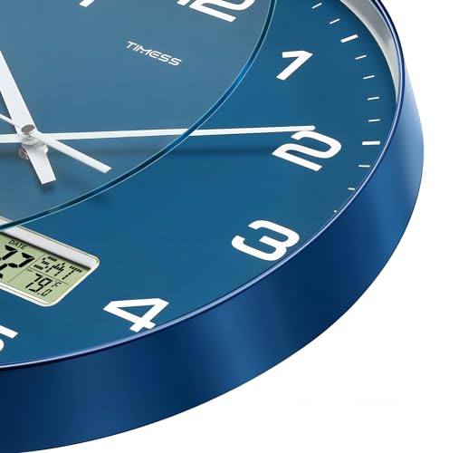 12-Inch Silent Analog Wall Clock with LCD Calendar and Temperature Display