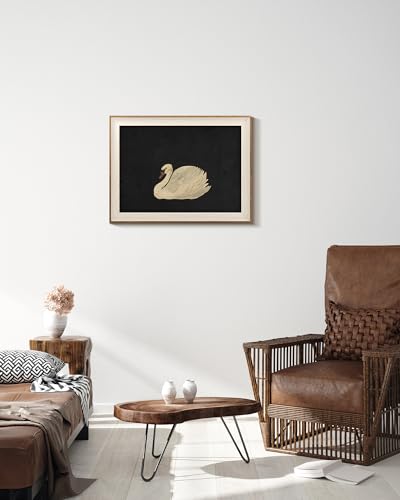 Swan Canvas Wall Art, Vintage Framed Painting for Living Room, 16x12 Inch