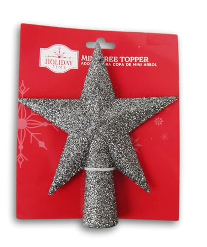 Miniature Star Christmas Tree Topper - 5.5 Inch Glitter Gunmetal Gray