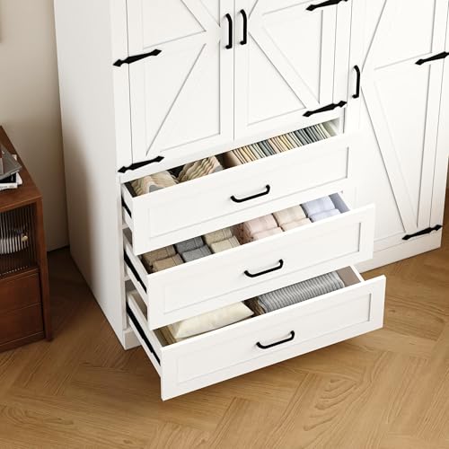 3-Door Bedroom Armoire Wardrobe with Drawers and Adjustable Shelves