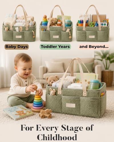 Teddy Fleece Baby Diaper Caddy Organizer with Portable Changing Mat