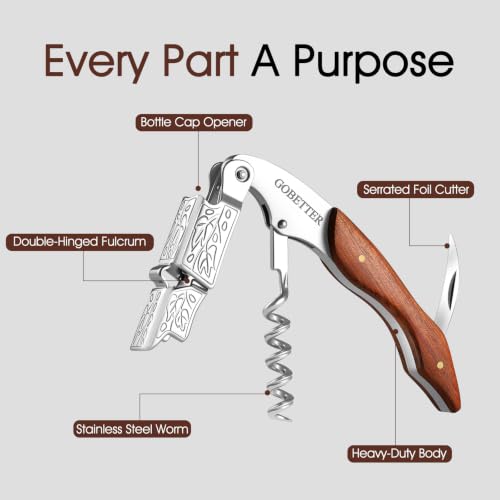 GOBETTER Classic Rosewood Waiter's Corkscrew Wine Opener with Serrated Knife