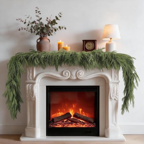 KIZORA 2PCS 6FT Faux Norfolk Pine Garland - Solid Green Christmas Decor