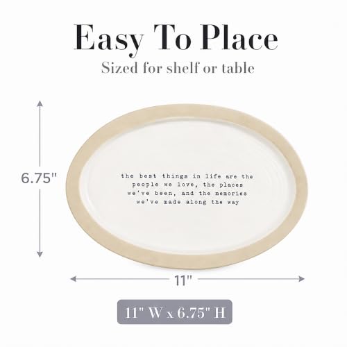 Farmhouse Sentiment Serving Plate, 6.5 x 11 Inch White Glazed Stoneware