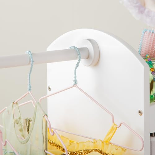 Kids Dress-Up Storage Wardrobe with Mirror and Shelves - White