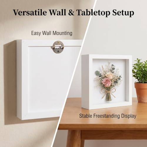 8x8 Deep Shadow Box Frame, Wooden 3D Display Case for Keepsakes and Flowers