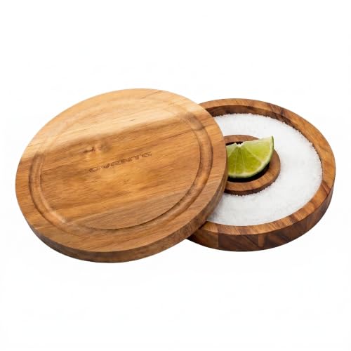 Ovente Margarita Salt and Sugar Rimmer with Lid - Rustic Wooden Bar Tool