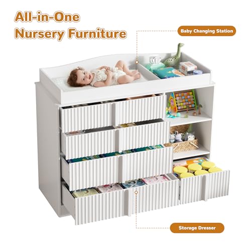4-Drawer Baby Changing Table Dresser with Removable Topper, White