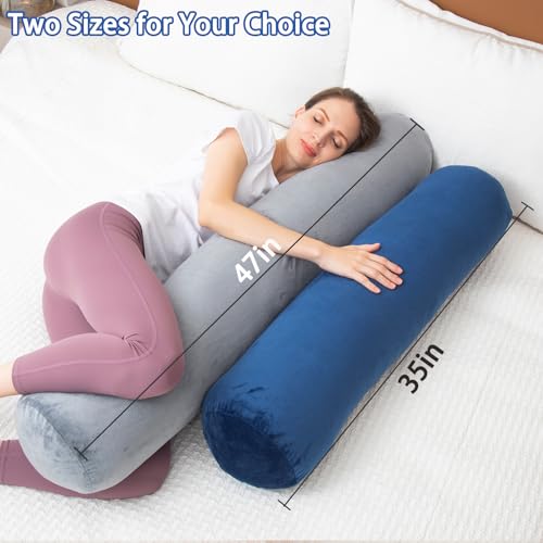 Memory Foam Round Body Pillow - 47x7.87 Inches Velvet Cover