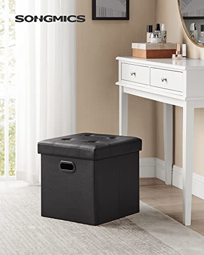15-Inch Collapsible Storage Ottoman Cube with Handles, Synthetic Leather