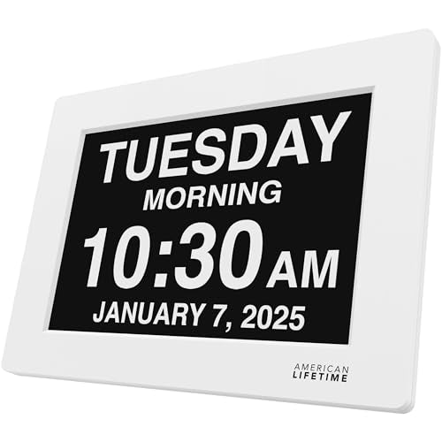 Large Display Digital Day & Date Clock for Seniors with Custom Alarms