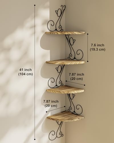 4-Tier Cat Shaped Floating Corner Shelf - Rustic Wood Wall Mount Storage