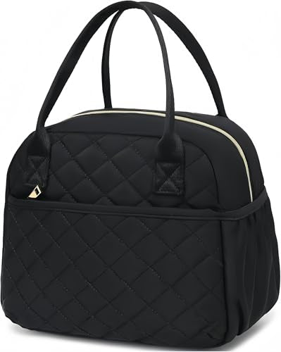 Insulated Lunch Bag for Women - Leakproof Quilted Thermal Lunch Tote (Black)