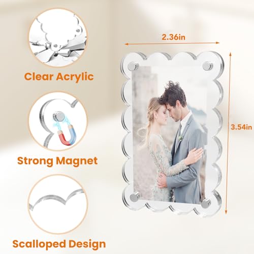 10-Pack Scalloped Acrylic Magnetic Picture Frames for Fridge - 2.36 x 3.54 Inch