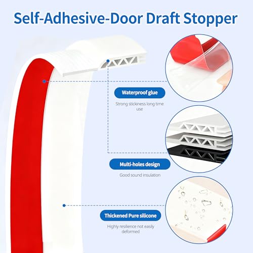 Self-Adhesive Door Draft Stopper - 39 Inch Under Door Sweep (2 Pack, Black)