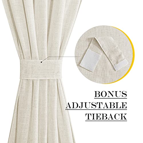 NICETOWN 80 inches Sidelight Door Curtains for French Door Linen Sheer Window Panels for Kitchen Patio Glass Adjuatble Curtains with Tieback, 26 x 80 Inches, 1 Panel, Linen