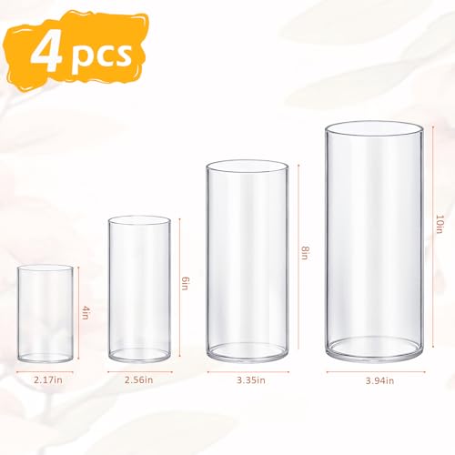 Clear Glass Cylinder Vases - Set of 4 (4, 6, 8, 10 Inch) for Centerpieces