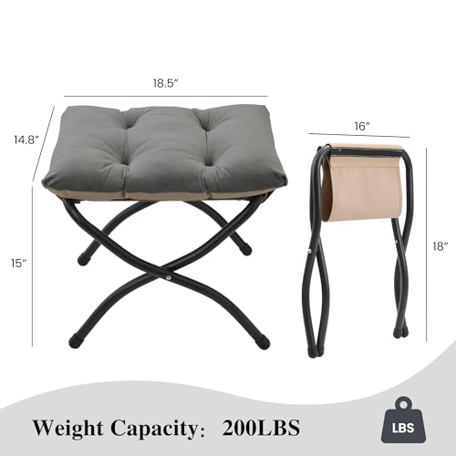 15-Inch Folding Ottoman Footrest Stool, Collapsible Padded Foot Stool