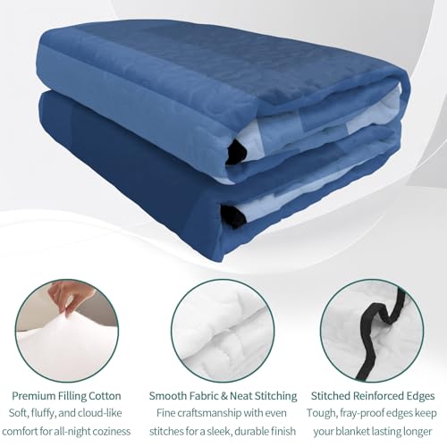 Twin XL 3D Optical Illusion Quilt Bedding Set - Blue Geometric Comforter with Pillowcases