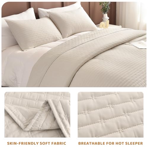 Sanracie 100% Cotton Oversized California King Quilt Set, 120"x120" - Wheat