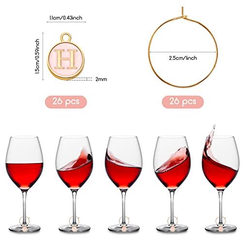 Hicarer 26 Pcs Pink Wine Charms with Letter Rings for Stem Glasses
