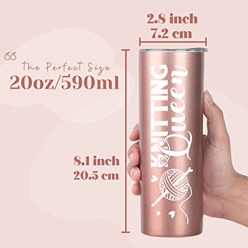 Rose Gold Onebttl Knitting Queen 20oz Stainless Steel Tumbler with Straw & Lid – Crochet Gift for Women