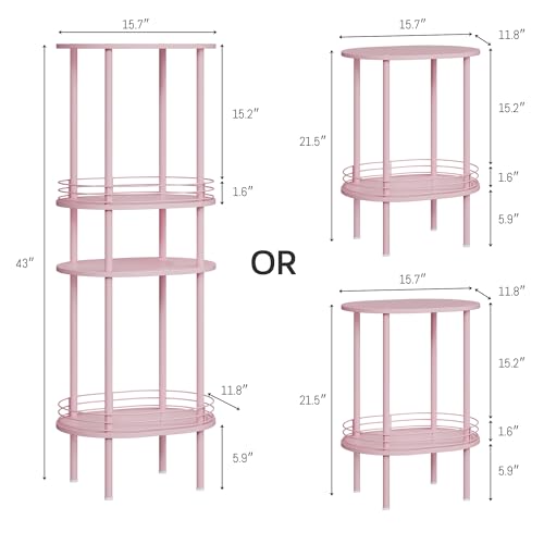 2-Tier Oval End Table with Storage, Small Pink Side Table for Bedroom