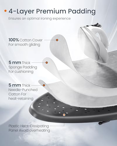SONGMICS Foldable Ironing Board with 4-Layer Cover and 7-Height Adjustments